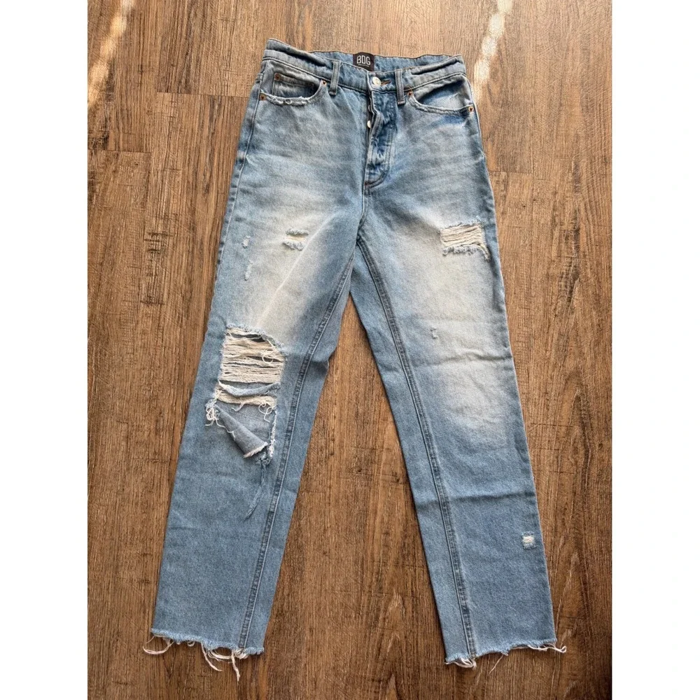 BDG Urban Outfitters Distressed High Rise Straight Leg Jeans Blue Size 25‎